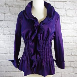 Samuel Dong iridescent purple ruffle collar blouse